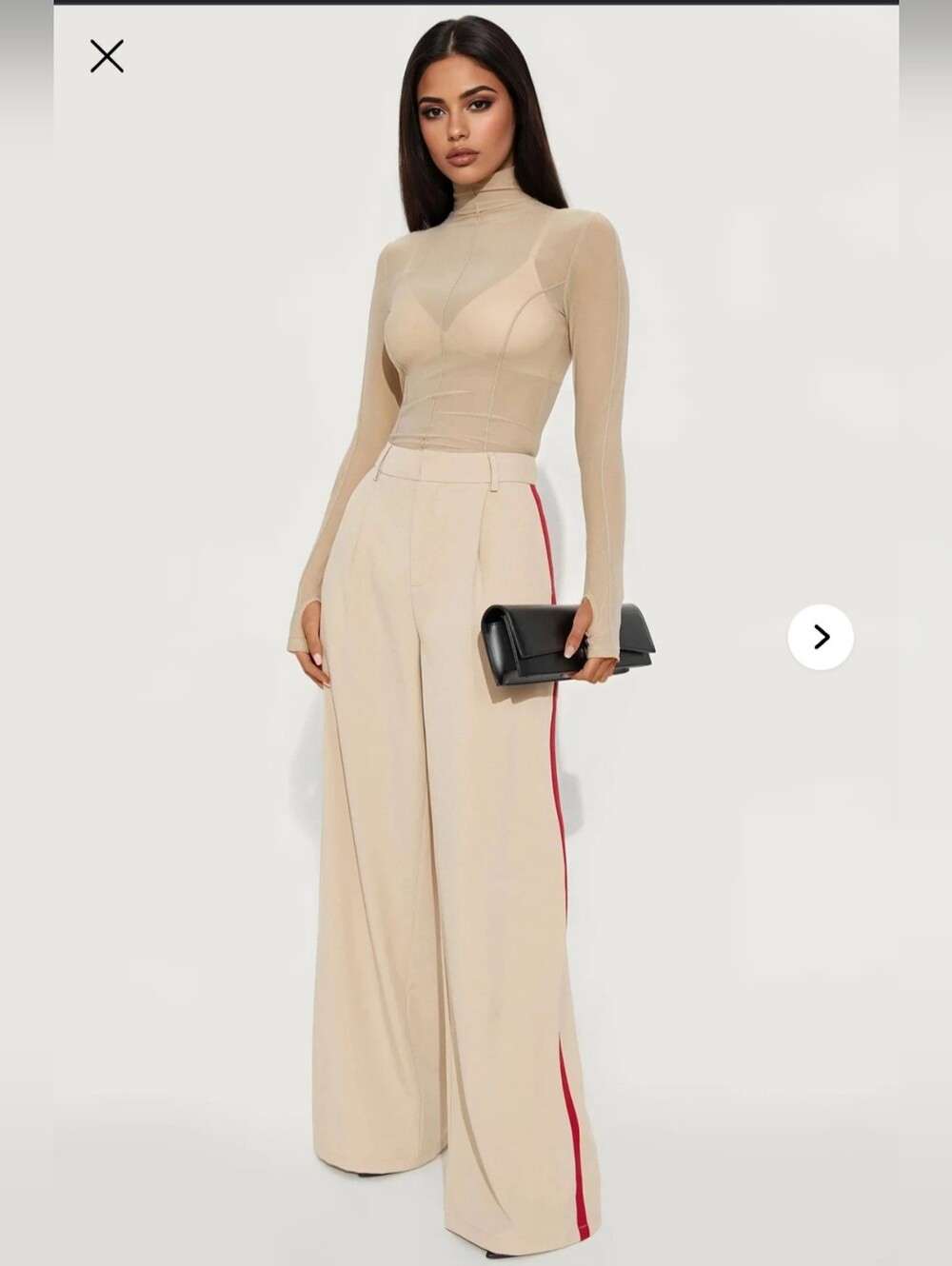 Fashion Nova Beige Wide-Leg Palazzo Pants with Red Side Stripe